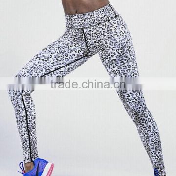White leopard print woman long gym pants