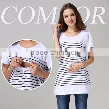 Convenience breastfeeding T-shirts black and white strips single maternity tops