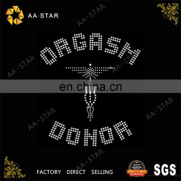 Hot sale ORGASM DONOR letters fashion heat transfers strass motif