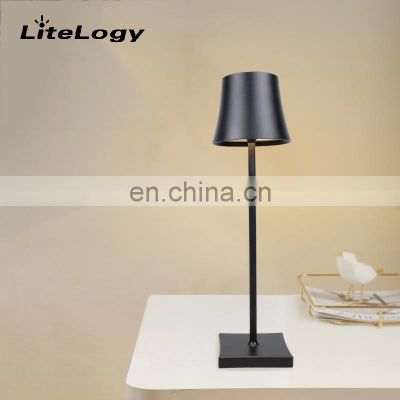 High Quality Rechargeable Battery Round Shade Black Table Lamp Led Modern Decorative Dimmable Bar Dining Table Side Led Lamp