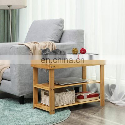 wood bamboo 3 tier shoe bench rack with seat