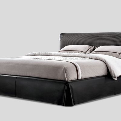 Concise Home duplica minimalist bed BB-1603-15 genuine leather and imported PU upholstered double bed