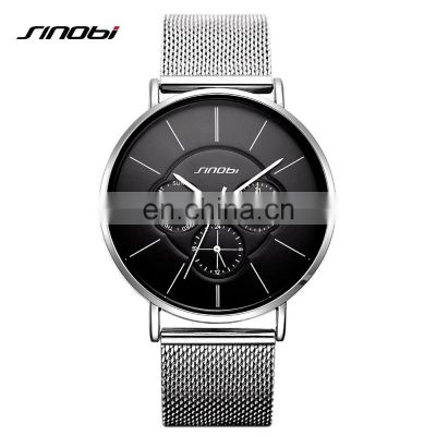 SINOBI Classic Unisex Man Watches S9738G Small Three Dial Handwatch Simple Style Ultra Case Women Watch
