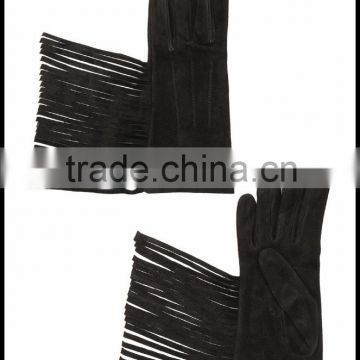 ladies winter fashion suede leather gloves with tassel