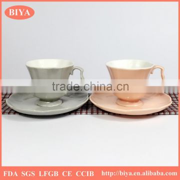 unique shape cup and saucer delicate fine bone china thin porcelain coffee tea cup and saucer set custom design logo