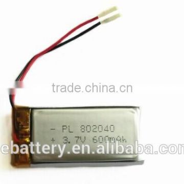 Rechargeable Lithium polymer battery 802040 600mAh 3.7V