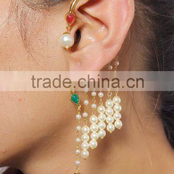 Indian Gorgeous Red With Green Ear Cuff Earrings For Womens And Girls