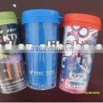 16oz double wall plastic cup with paper insert for promotion