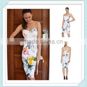 Lady's digital printed bonded fabric fashion dress