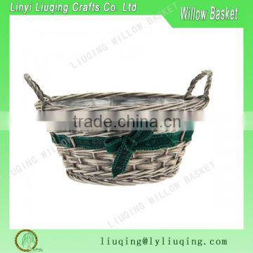 Wholesale Wicker Round Eared Basket with Green Hessian Bow festive floral displays valentine gift basket wicker