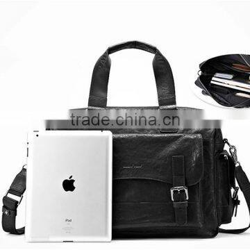 European style high quality tote travel business bag,PU leather black foldable duffel bag,lightweight portable messenger bag