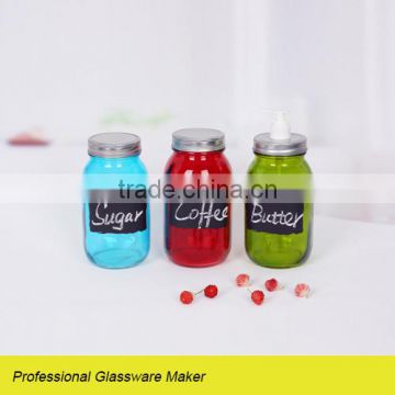 hign quality 3pcs glass condiment table serving jar with color and decal
