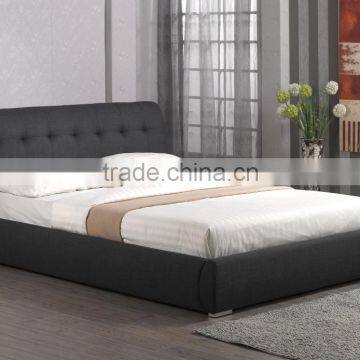 Modern Style Curve Headboard Black Fabric Double Bed