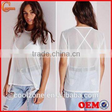 Cheap sheer mesh short sleeve women t shirt wholesale china