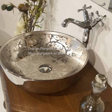 2018 New design good sale ceramic bathroom round slivery table basin for cabinet design with direct factory price