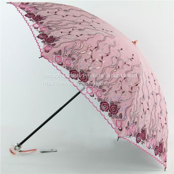 Hand  Embroidery Double Folding Umbrella with Super UV Protection