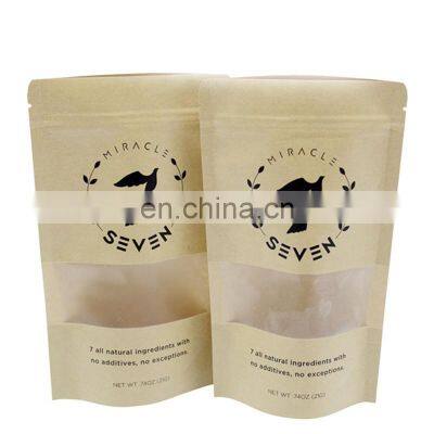 Custom printed resealable stand up pouch kraft paper bag with window and zipper