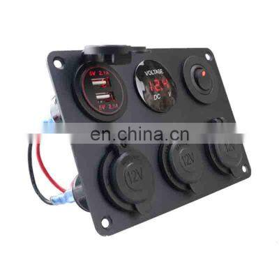 Car and ship modification six-hole panel dual USB charger + voltmeter + *3 power take socket + switch