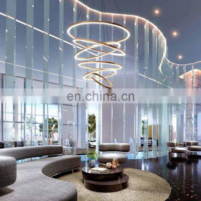 Hot Sale Contemporary LED Pendant Light Middle-Sized Aluminum round Chandelier with Modern Metal Rings for Home Office