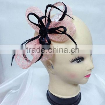 Vintage pink/black net fascinator on hair clip