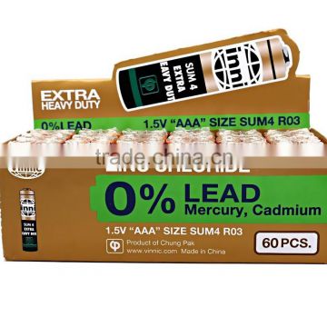 R03/sum4/aaa battery 0% Lead Zinc Chloride Dry Battery