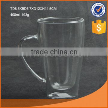 High quality and clear double glass cup with handle