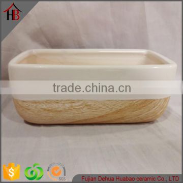 ceramic wooden grain desgin square flat flower pot