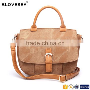 Popular brown preppy style buckle with snap button flap women crossbody bag