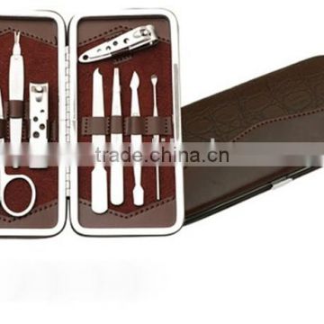 MRT-046 9pcs PU bag with stainless steel manicure set in leather case