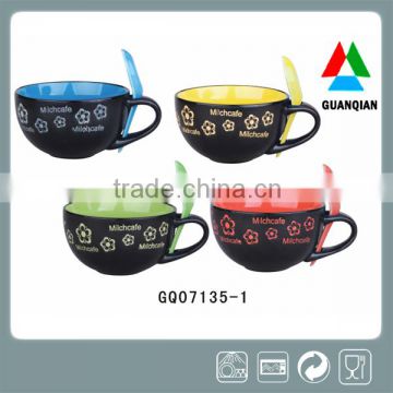 ceramic soup mug with spoon flower design
