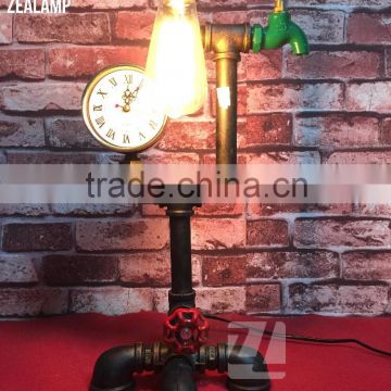 Industrial Style Pipe Lights Steampunk Pipe Table Lamp Edison Lamp With Tap And Clock 1105T-A01