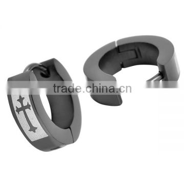 SRE3069 Wholesale Alibaba Black Mini Cross Huggie Earring Stainless Steel Jewelry