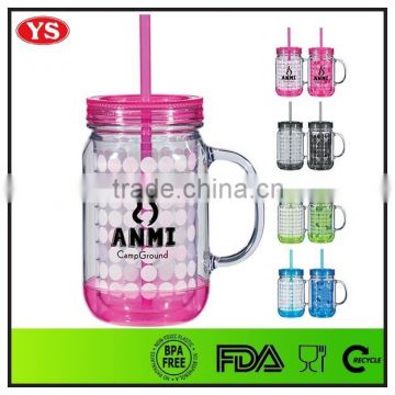 BPA Free 20 oz plastic mason jars for sale with handle and straw