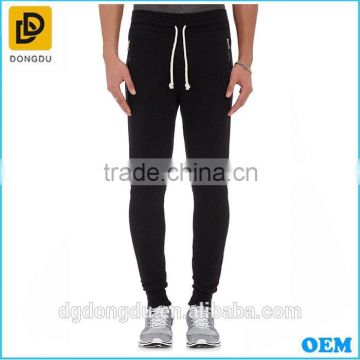 Mens sports plain color black cotton jersey pants for tranning