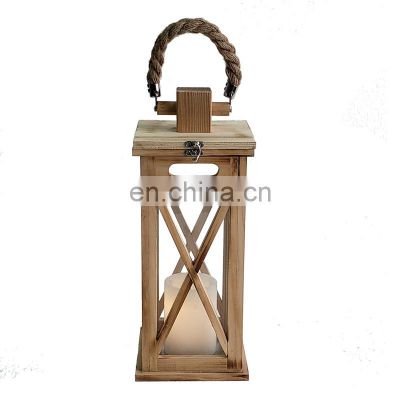 Home Decorative wooden lantern Hemp Candle Holder metal lantern wood