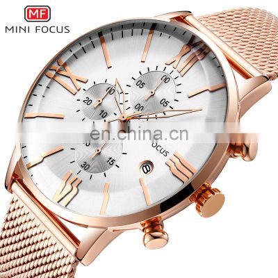 Mini Focus MF0236G High Quality Stainless Steel Mesh Men Quartz Watch Luxury Chronograph Analog Brand Your Own Watches