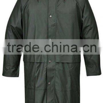 Waterproof PU Long Raincoat, Fashion Plastic Hooded Raincoat