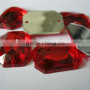Rectangle Shape Acrylic Stone, Sew On Stone, Acrylic Stone Button 13x18mm RED COLOR