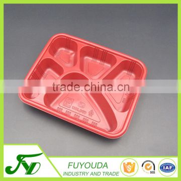 Populated 5-compartment plastic fast food containerr