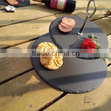 SEDEX certificate round shape cheese tray series with rough edge black slate cake plate stand