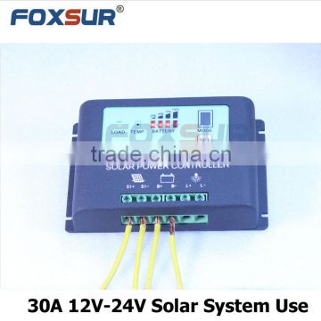 Foxsur New products top quality 30A PWM Factory Direct Sale Metal Shell 12V-24V Lithium Solar Charge Controller