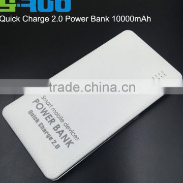 Quick Charge 2.0 10000mAh Portable External Battery Fast Charger for 20W / 5V 9V 12V Supported, 2.4A for Android, 2.4A for Apple
