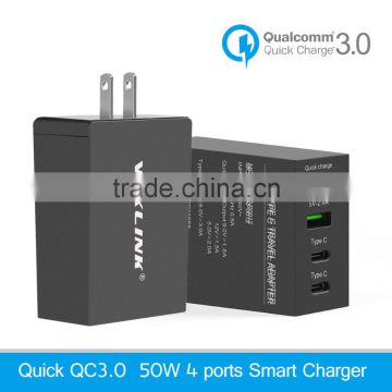 VOXLINK 5V 3A 2 ports usb type c +quick charge 3.0 usb+5v 2.4a usb travel charger adapter with us plug