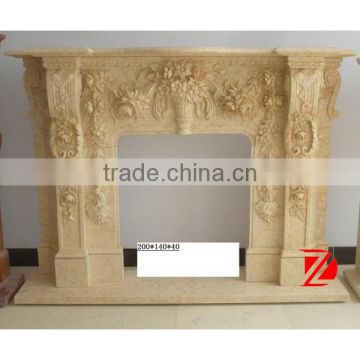carved flower yellow marble fireplace surround