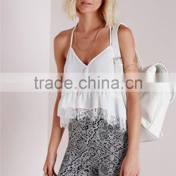 Women Solid Color Seamless Cami Plain White Lace Summer Cool One Piece Camisole with Spaghetti Straps