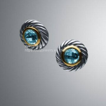 Gold Plated 925 Silver BlueTopaz Color Classics Earrings(E-018)