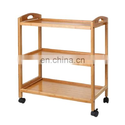 Food Cart Bamboo Dining Trolley 3/4 Layer Dining Rolling Cart Small Living Room Side Cabinet Beauty Salon Trolley Kitchen Serving Cart