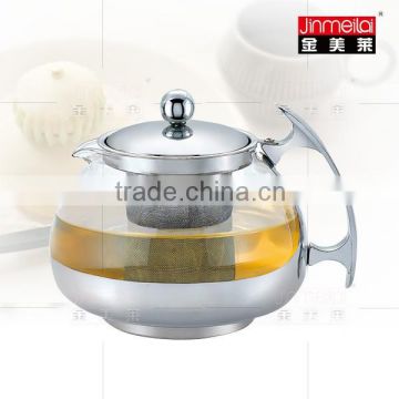 glass teapot with basket infuser,good quality glass tepot,glass and stainless steel kettle