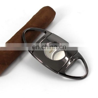 Wholesale Stainless steel double blade  free logo toothing serration hackly zigzag sawtooth wave jagged cigar cutter
