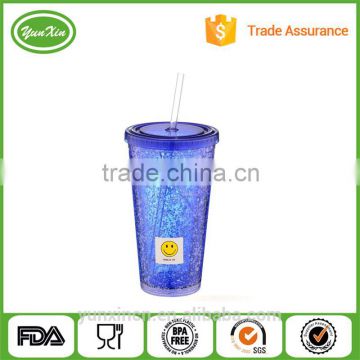 BPA free double wall 16oz insulated plastic glasses tumbler filled with gel "imitation ice" and sillicone rubber